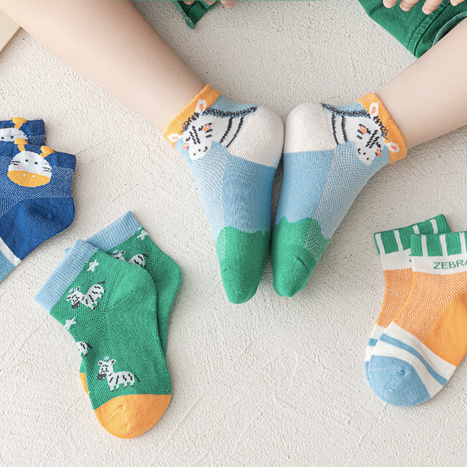 love, charlotte - 斑馬樂園網眼短筒棉襪-5 雙一組