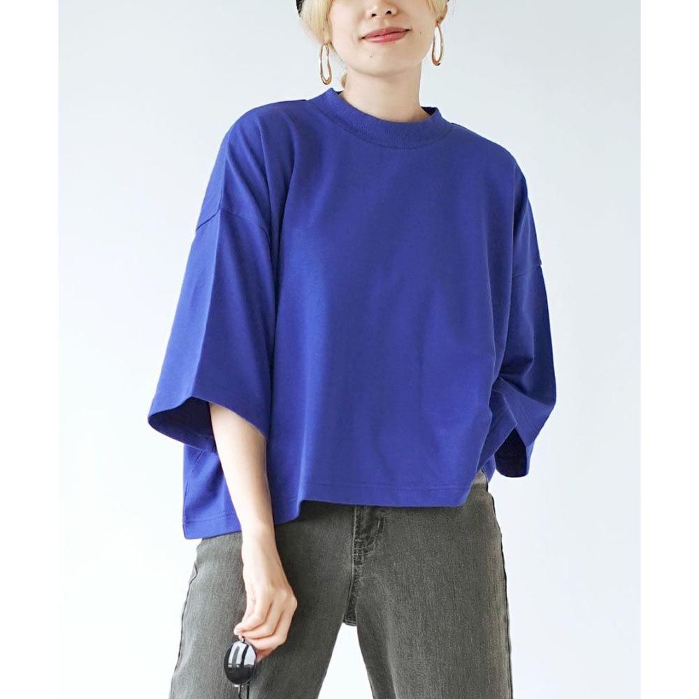 日本 zootie - konare裏毛 短版五分袖上衣-寶藍