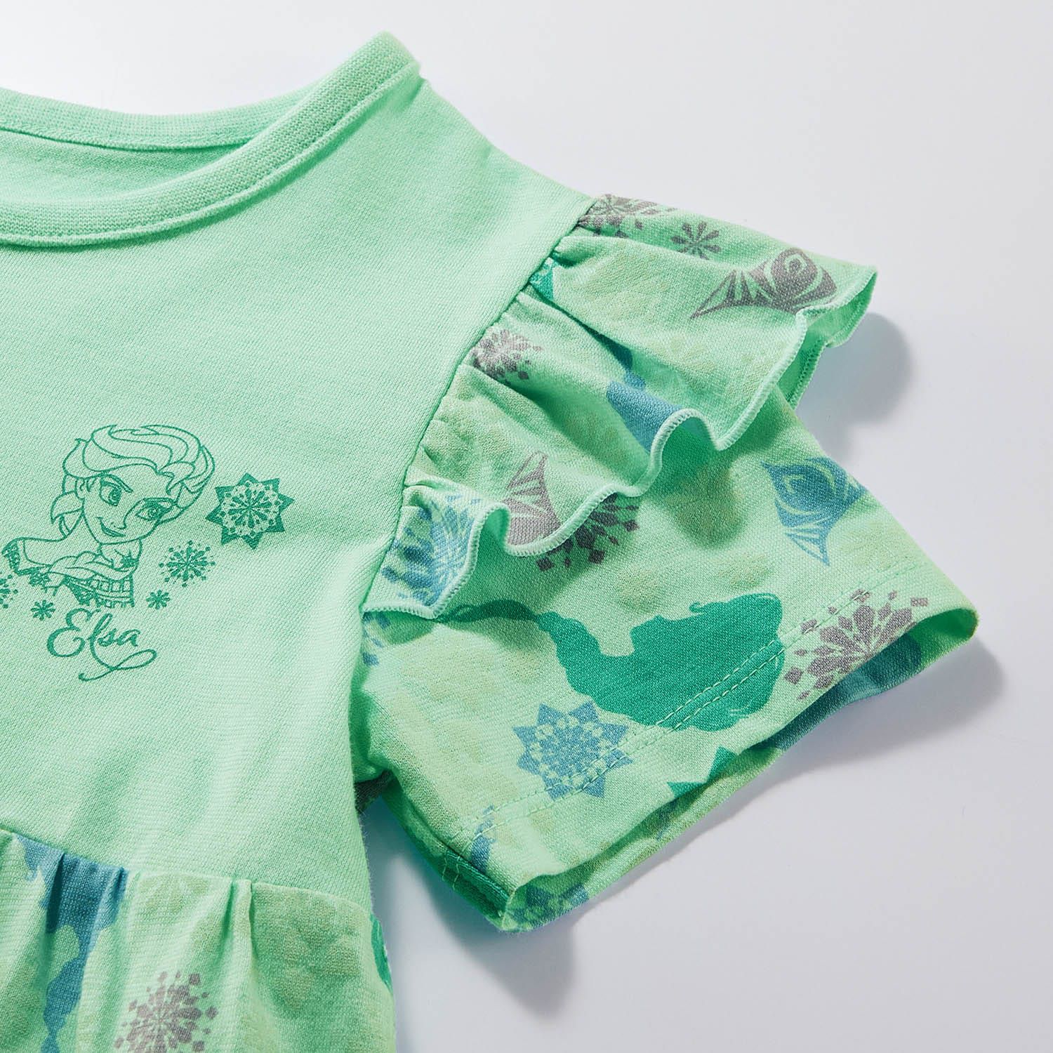 日本千趣會 - 迪士尼 夢幻荷葉短袖家居服/睡衣-艾莎-綠