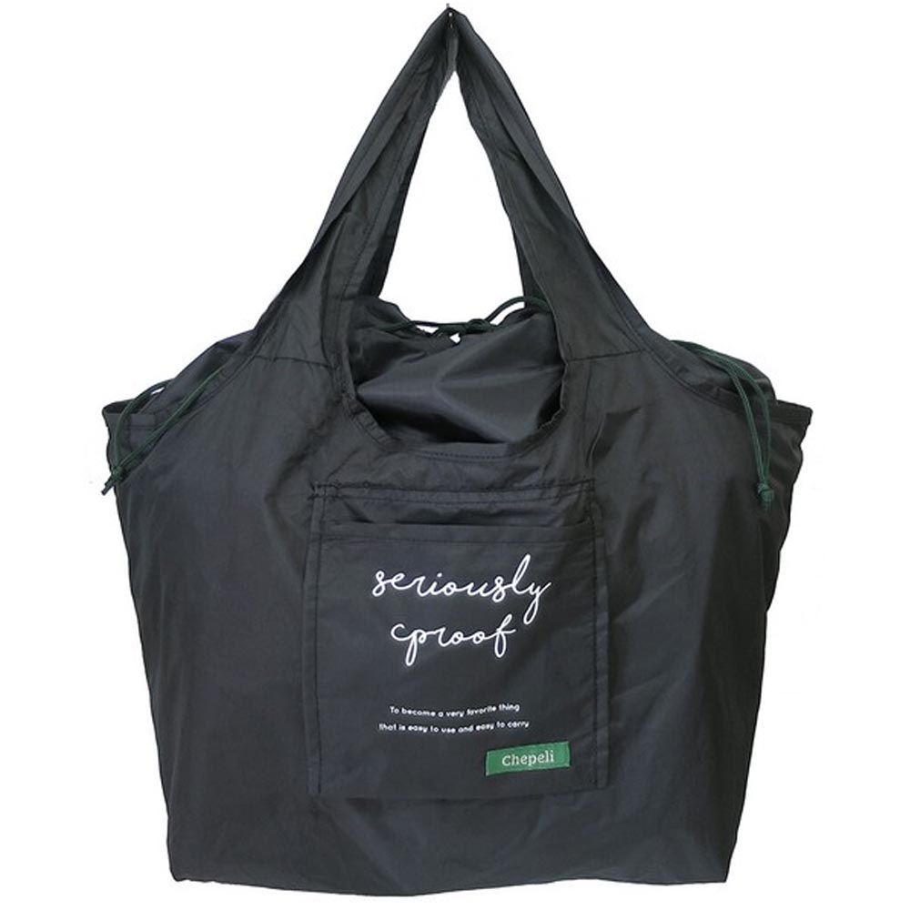 日本代購 - 超大容量保冷購物袋(可折疊收納)-草寫英文-經典黑-24L/耐重15kg