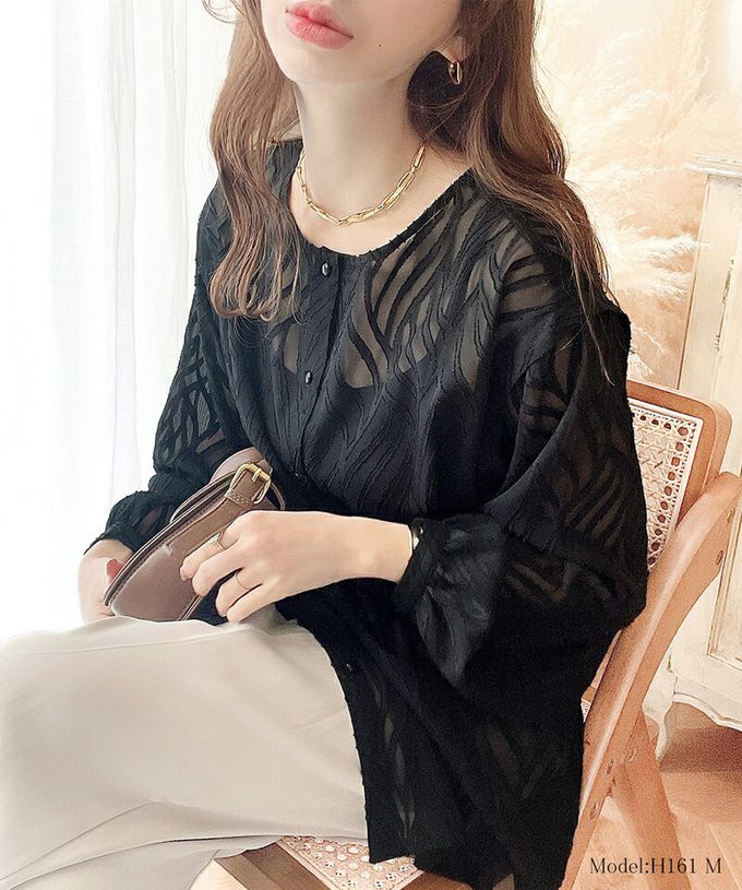 日本 Classical Elf - 波光粼粼刺繡透膚2way長袖襯衫-淺米杏