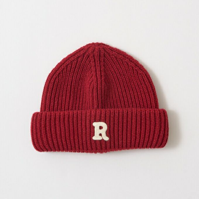 日本 b-ROOM - 秋冬定番 R徽章針織毛帽-黑 (50-52cm)