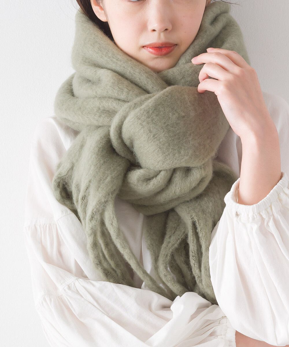 日本 OMNES - 起毛柔軟流蘇圍巾/披肩-粉橘黃 (36x198cm)