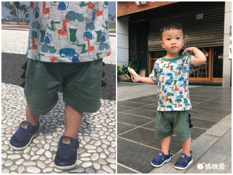 恐龍純棉短袖上衣短褲套組-白Ｘ綠