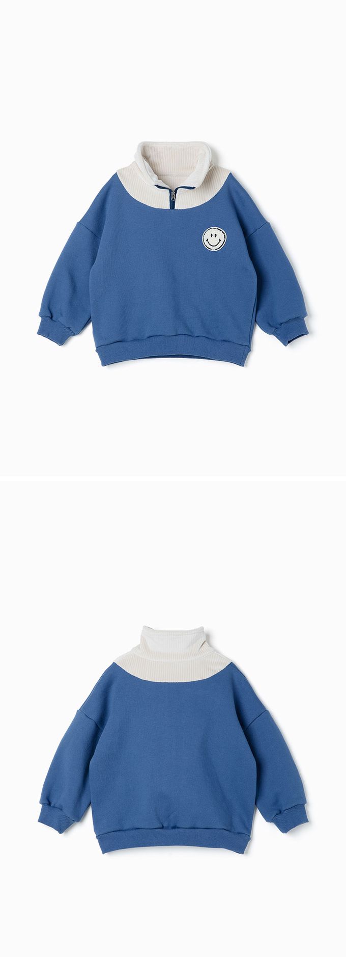 韓國 OZKIZ - 圓圓笑臉高領內磨毛長袖上衣-藍