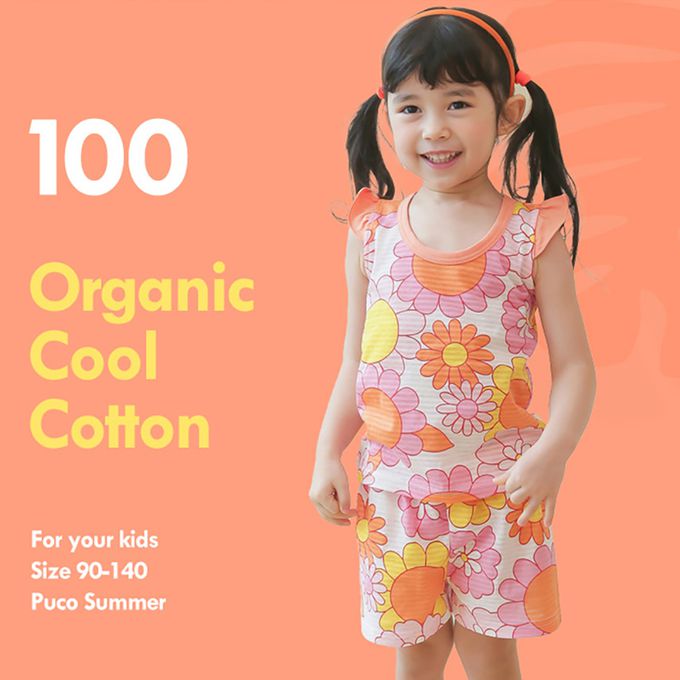 正韓 Puco - 超優質嬰幼兒/兒童無袖100% 有機棉家居服/睡衣-花花世界
