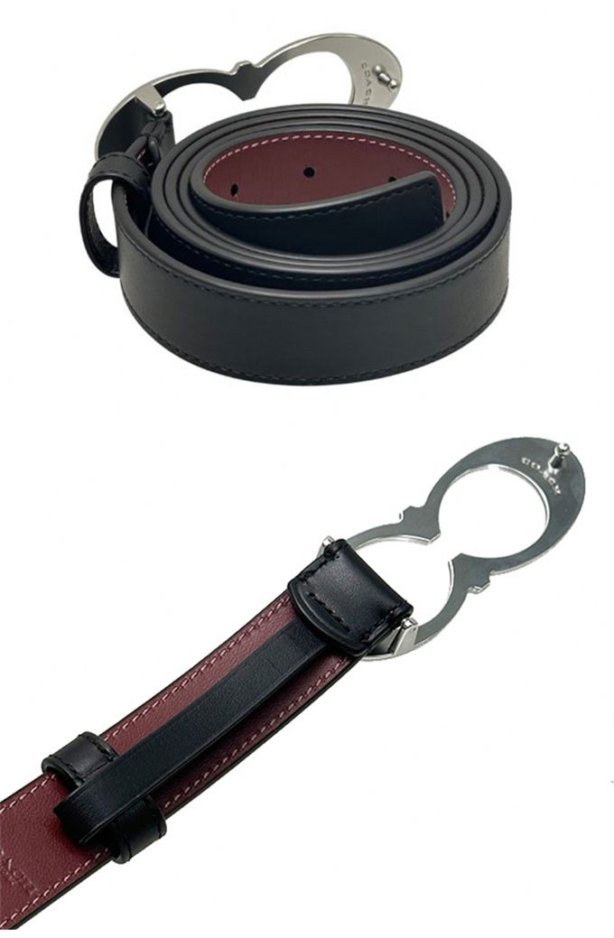 COACH - 素面簡約皮革腰帶 (黑銀)