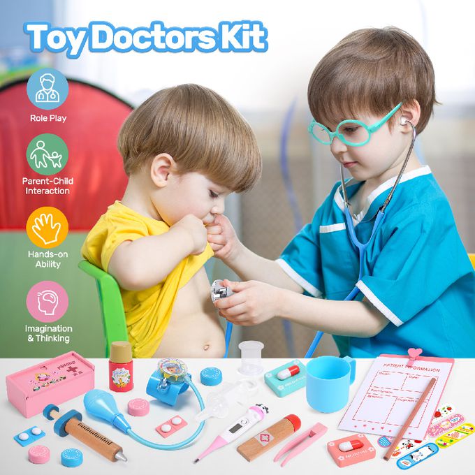 CuteStone - 兒童仿真小小醫生木質套裝玩具24件組