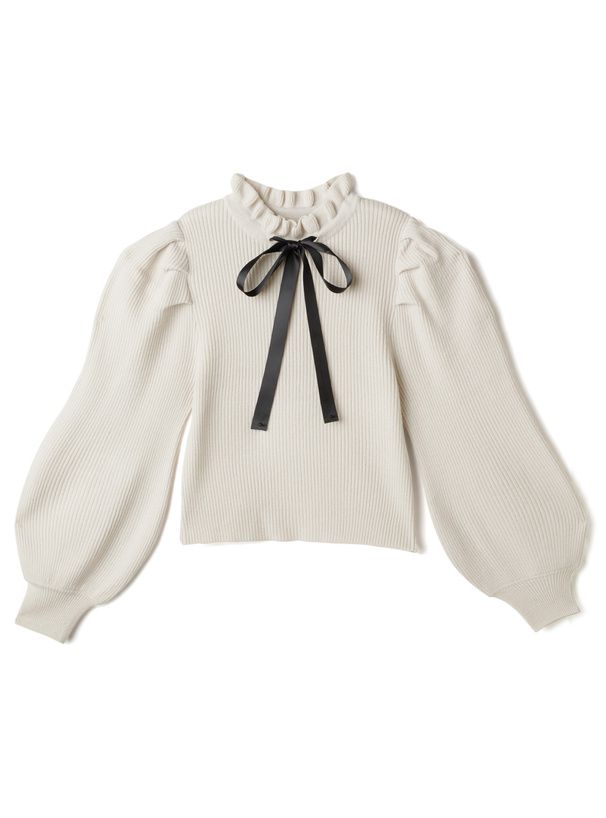 日本 GRL - 甜美扭結木耳領薄針織上衣-淺粉