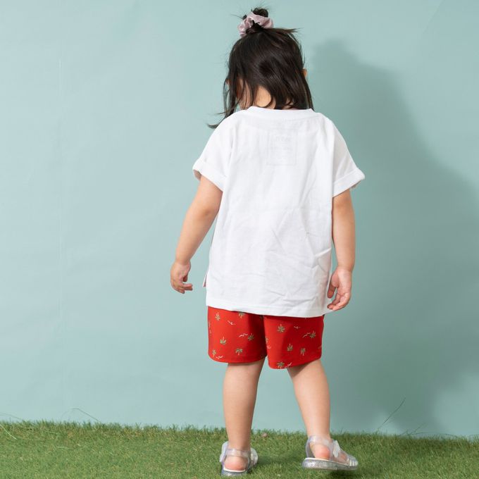 日本 petit main - 100%棉 開衩印花短袖上衣-清新橘子-薄荷綠