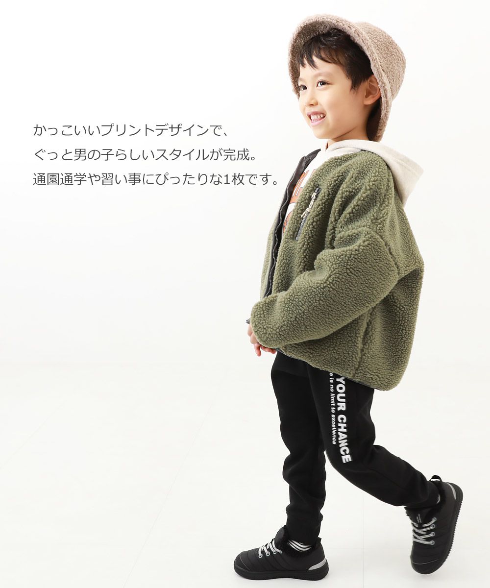 日本 devirock - 裏毛舒適酷帥印花運動褲-直式標語-深卡其