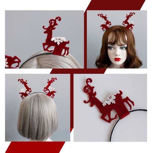 MODACore 摩達客 - 質感蕾絲聖誕麋鹿造型髮箍