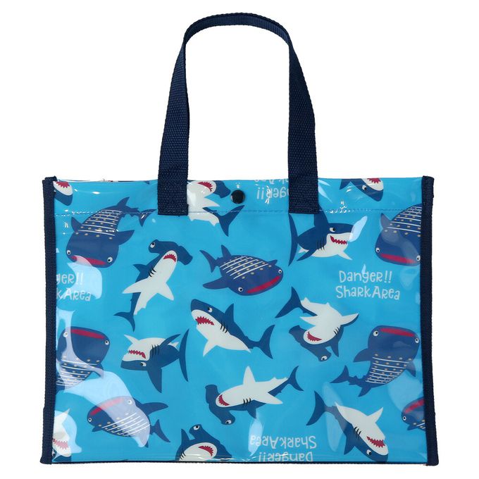 日本 ZOOLAND - 防水PVC手提袋/游泳包-兇猛鯊魚-藍色 (25x34cm)