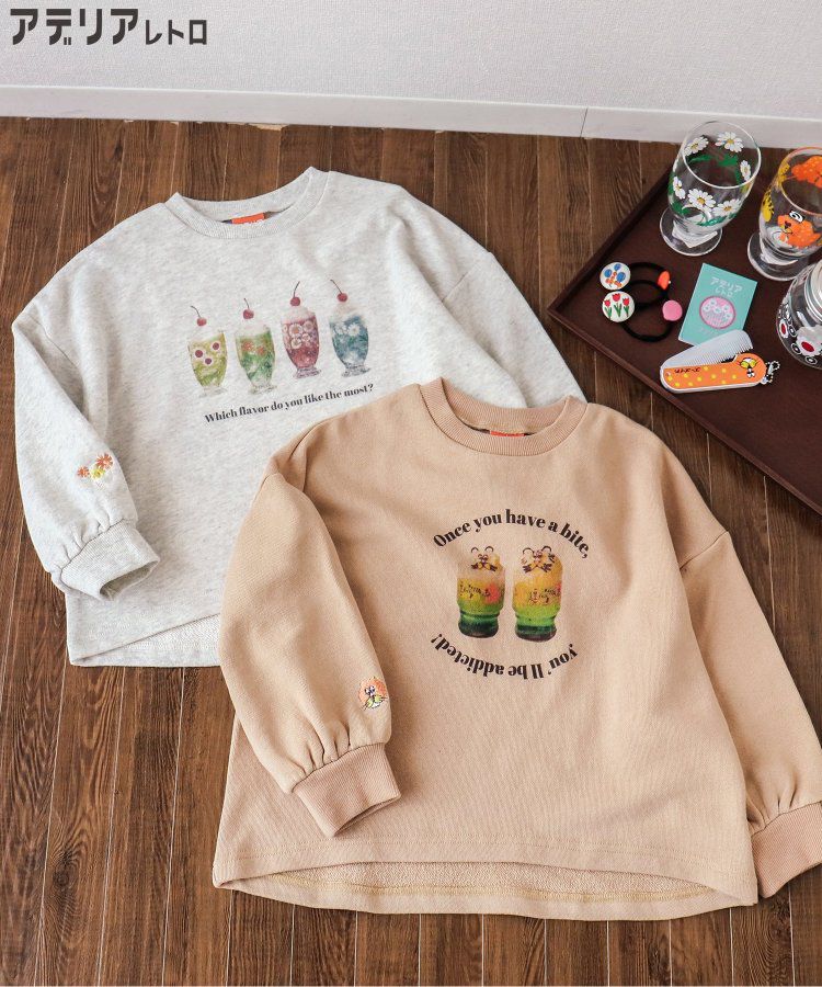 日本 BREEZE - 聯名款 昭和風純棉長袖上衣-冰淇淋蘇打-淺灰