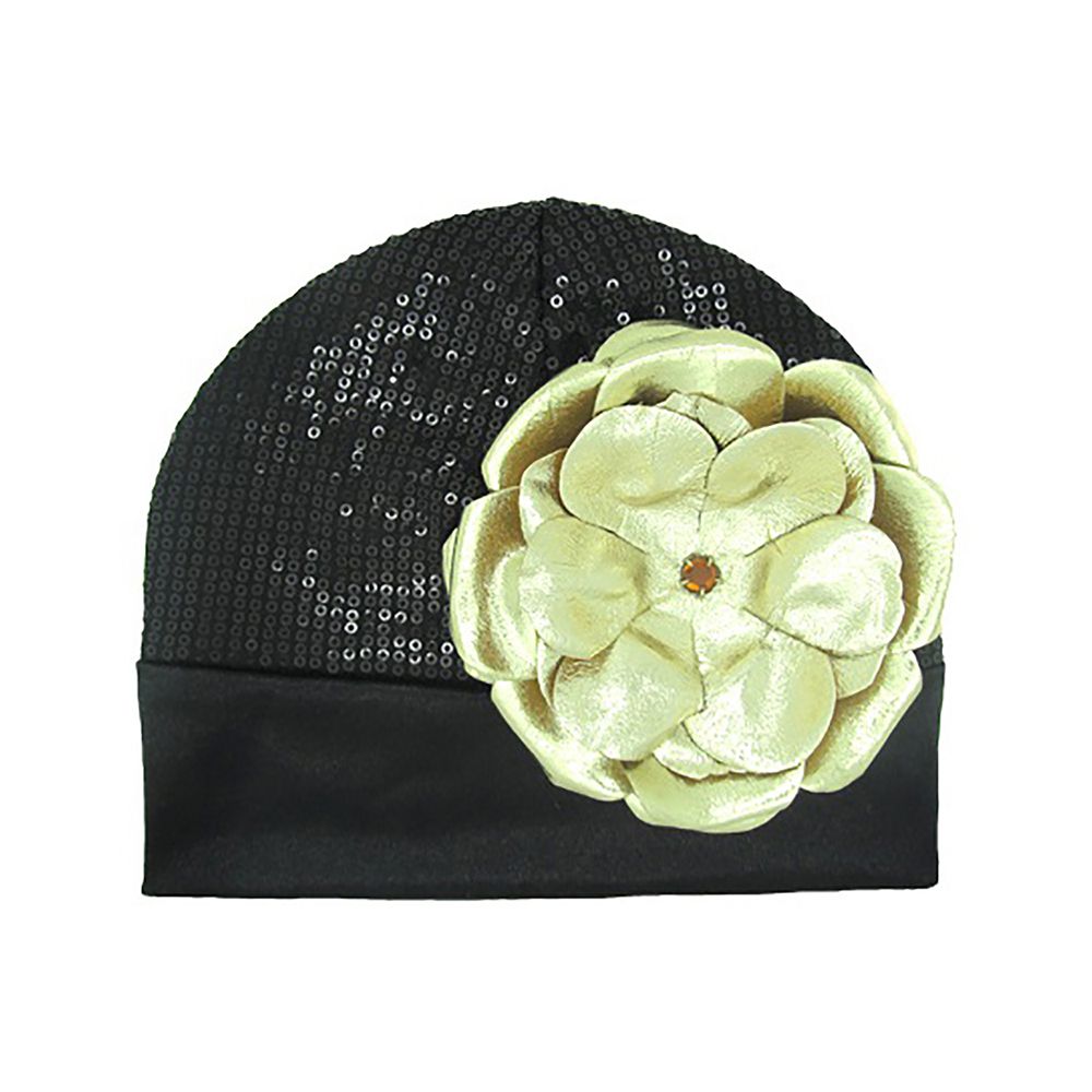 美國 Jamie Rae - 100%純棉帽-時尚黑色軟帽+金玫瑰