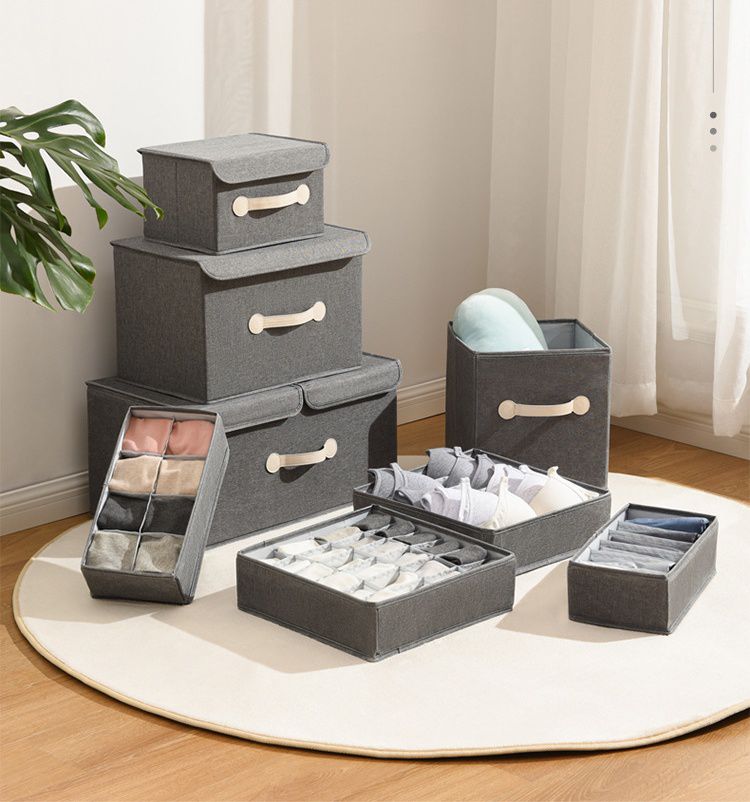 布藝衣服分隔收納盒-墨綠色 (8格)