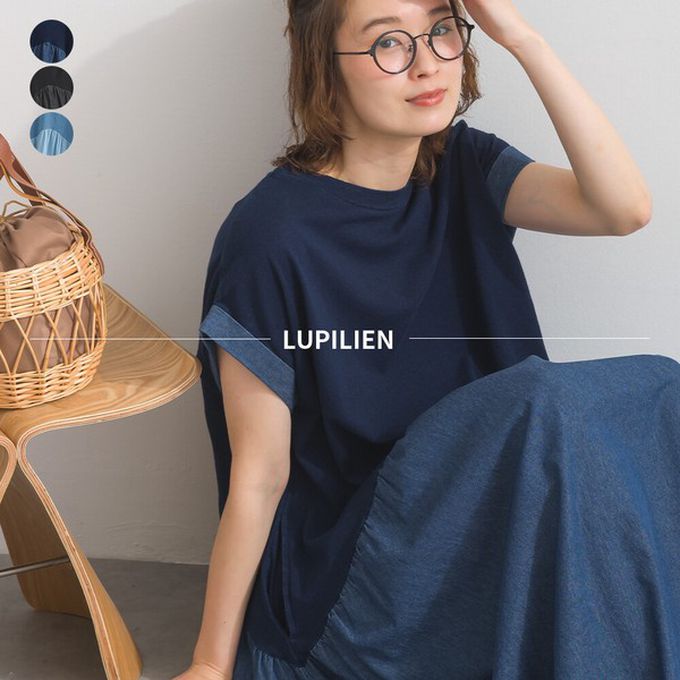 日本 Lupilien - 純棉定番款 不規則拼接法式袖洋裝-靛藍