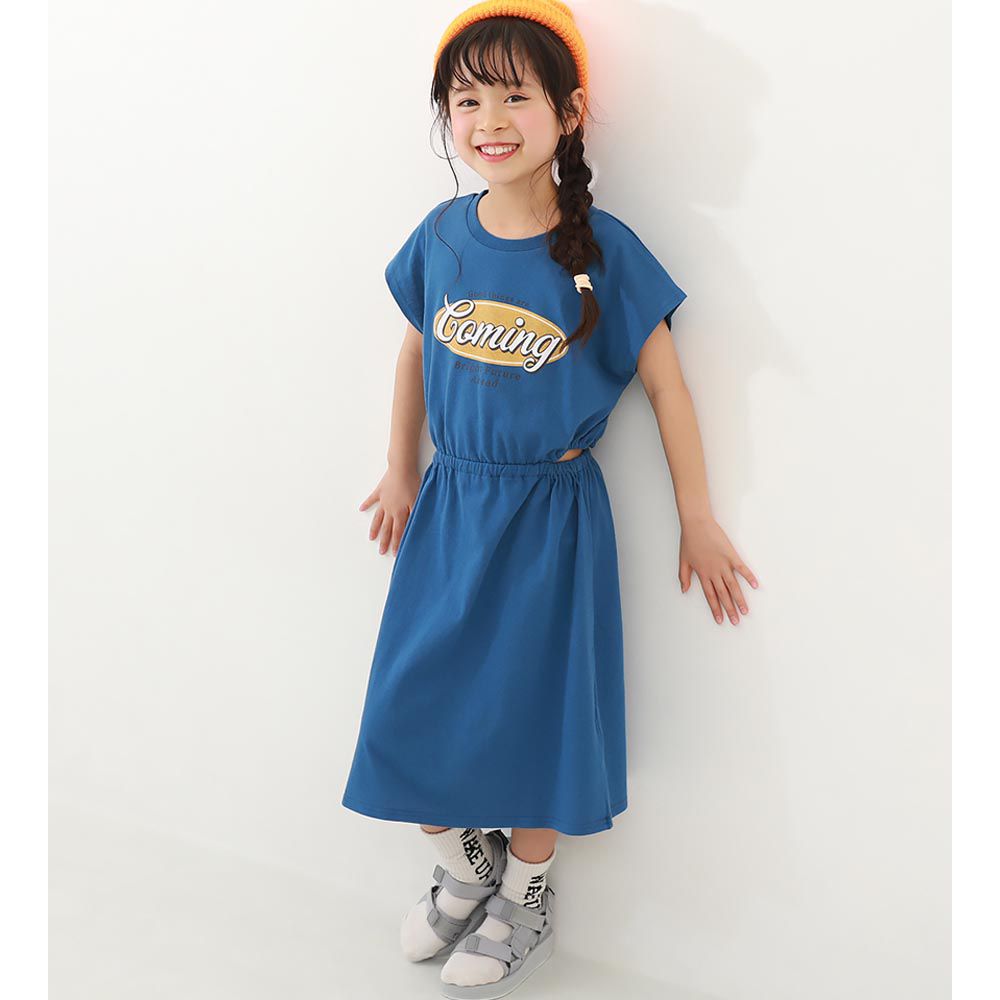 日本 devirock - 美式風格收腰短袖洋裝-寶石藍