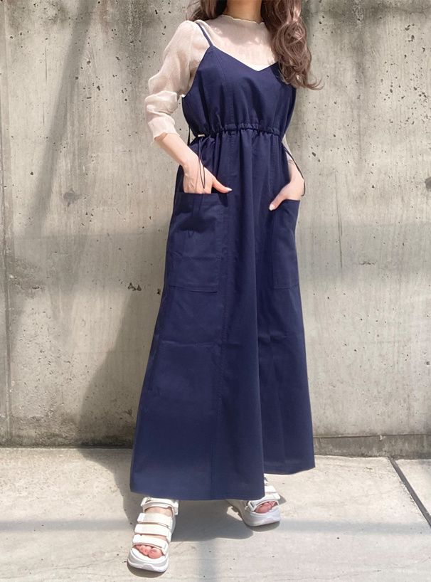 日本 GRL - 休閒風抽繩吊帶裙-深藍 (F)
