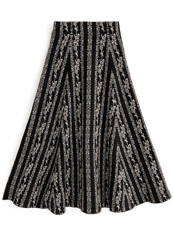 日本 GRL - 優雅花舞針織傘裙-淺沙杏 (M)