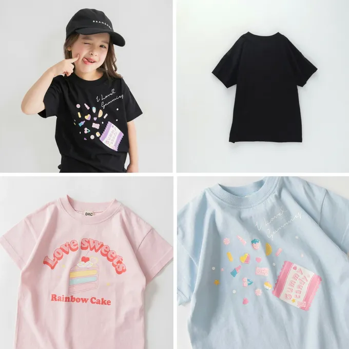 日本 BRANSHES - 100%天竺棉女孩短袖上衣-軟糖爆炸-水藍