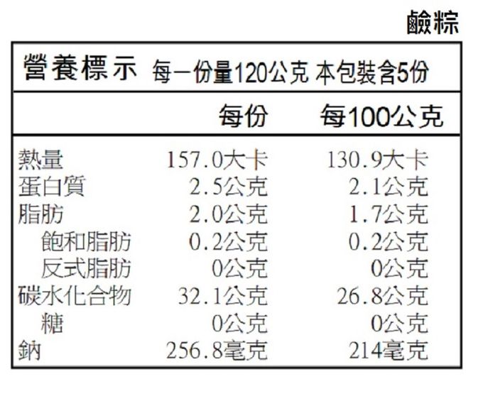 南園食品 - 南園鹼粽5入/盒-120g/入