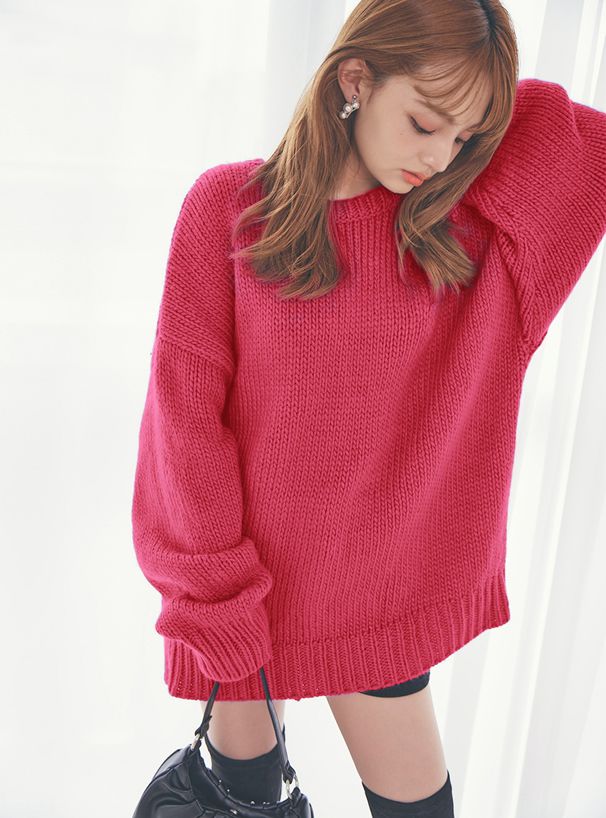 日本 GRL - 慵懶感落肩長版針織上衣-秋日橘 (F)