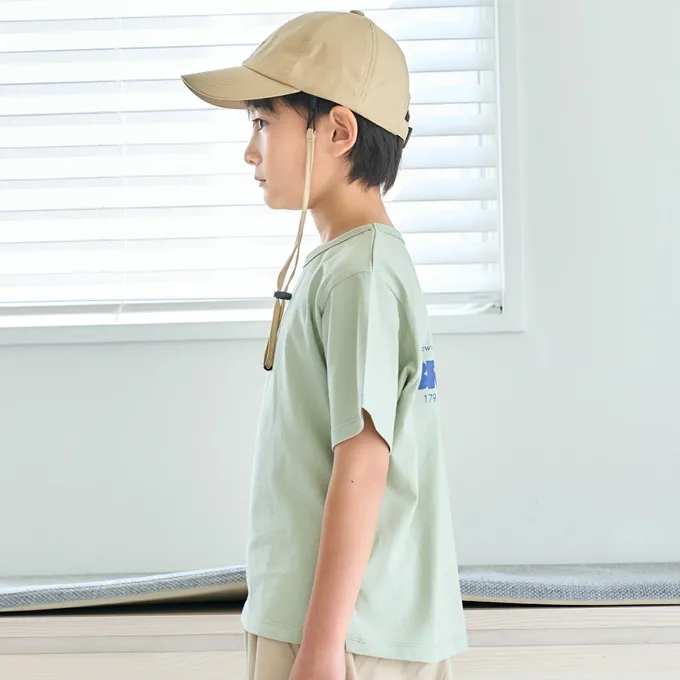 日本 petit main - 100%棉 清新印花短袖上衣-向日葵-鮭魚粉