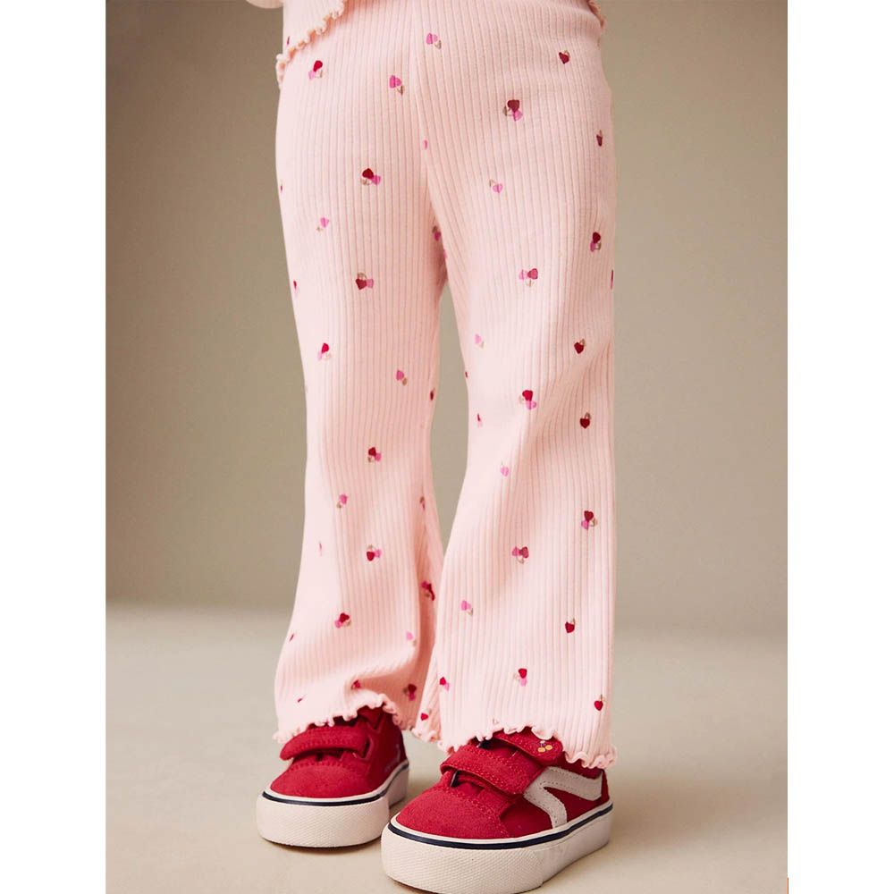 腰鬆緊微喇叭內搭褲-小櫻桃-粉色