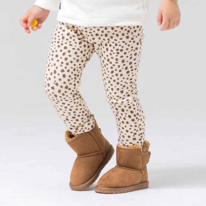 日本 Chil2 - [熱銷]刷毛保暖彈力長褲-小花-黑