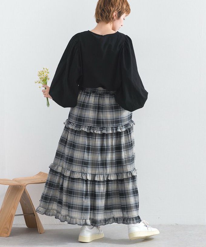 日本 Lupilien - 精緻格紋輕盈感分層俏麗長裙-黑白