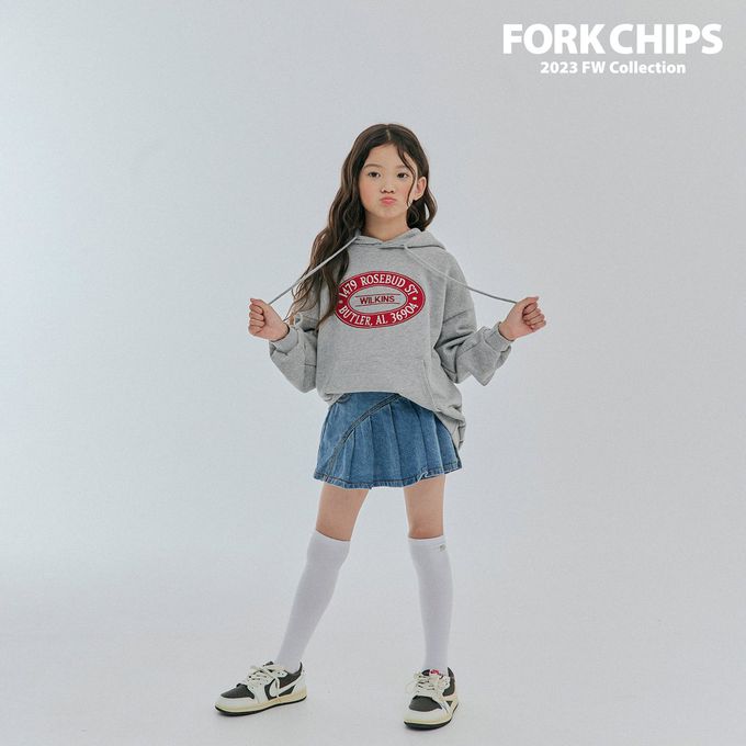 韓國 FORK CHIPS - 鬆緊腰不對稱百褶丹寧褲裙