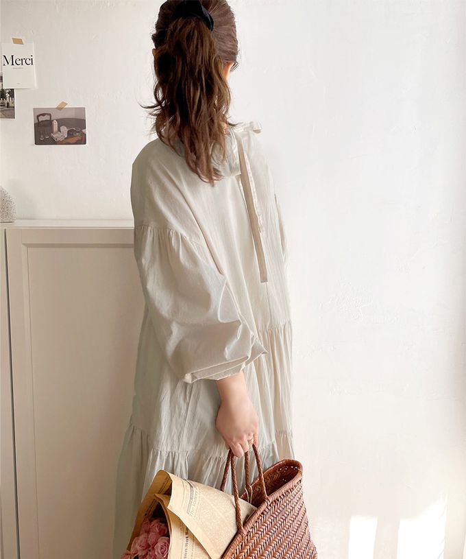 日本 Classical Elf - 百搭分層襯衫領大寬袖洋裝-卡其