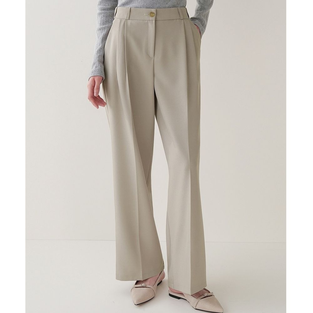 Domingoblue 鬆緊腰職感抓褶寬鬆西裝褲-灰杏