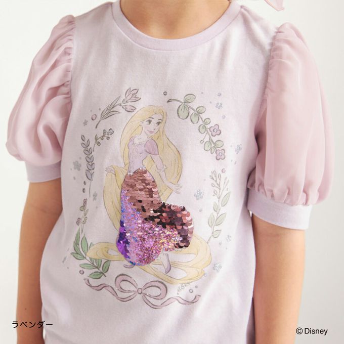 日本 BRANSHES - 迪士尼限定 亮片雪紡澎澎短袖上衣-卡通人物艾莎-白