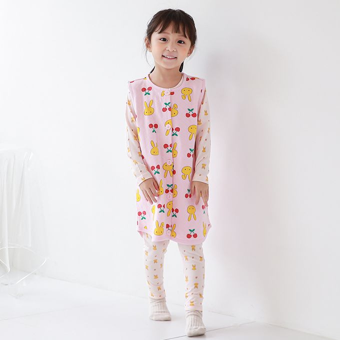 正韓 Cogibu - 極舒適無螢光劑 100% 有機棉幼兒/兒童鋪棉保暖防踢背心-櫻桃兔