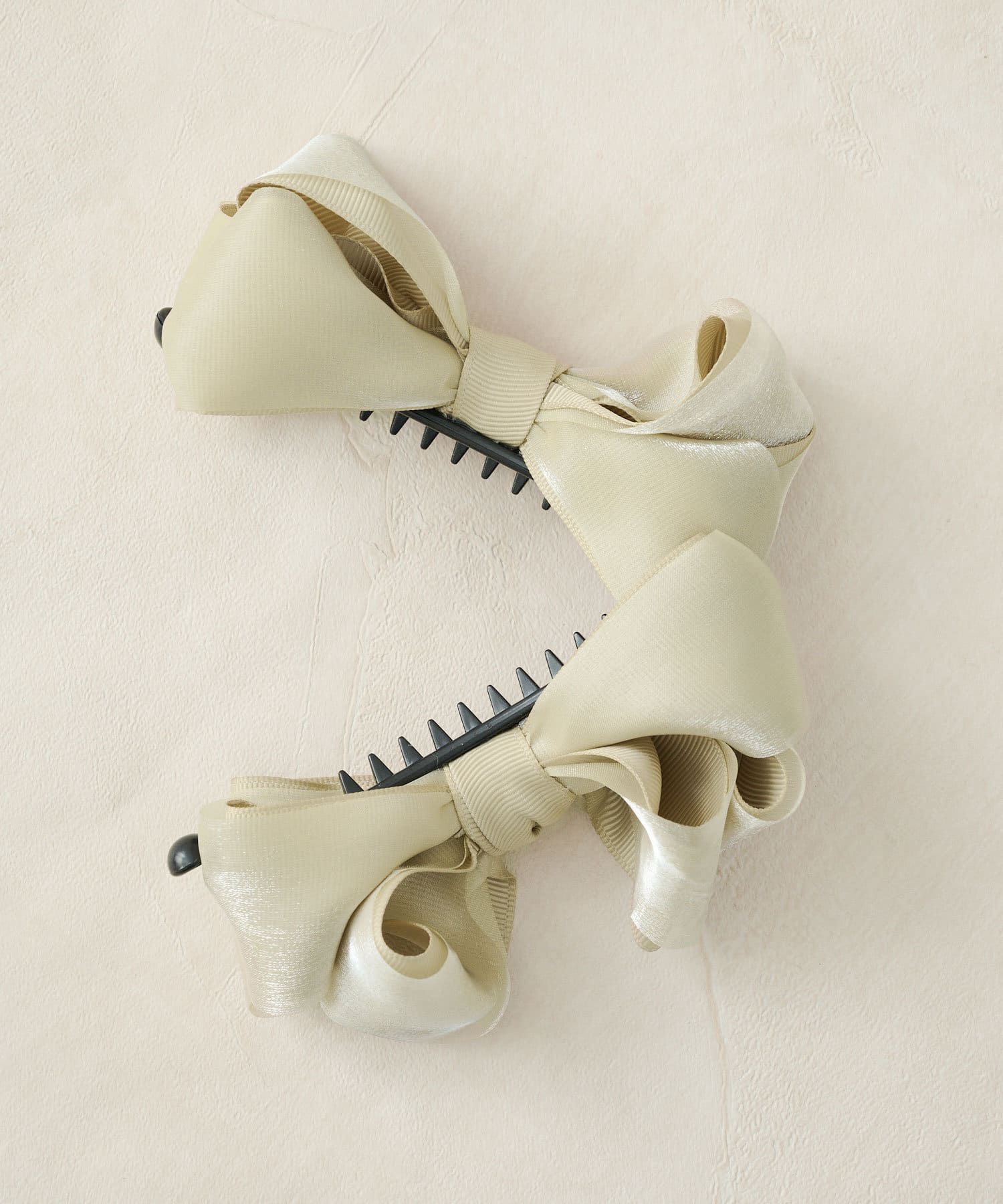 日本 Lattice - 優雅雙層緞帶香蕉夾-經典黑