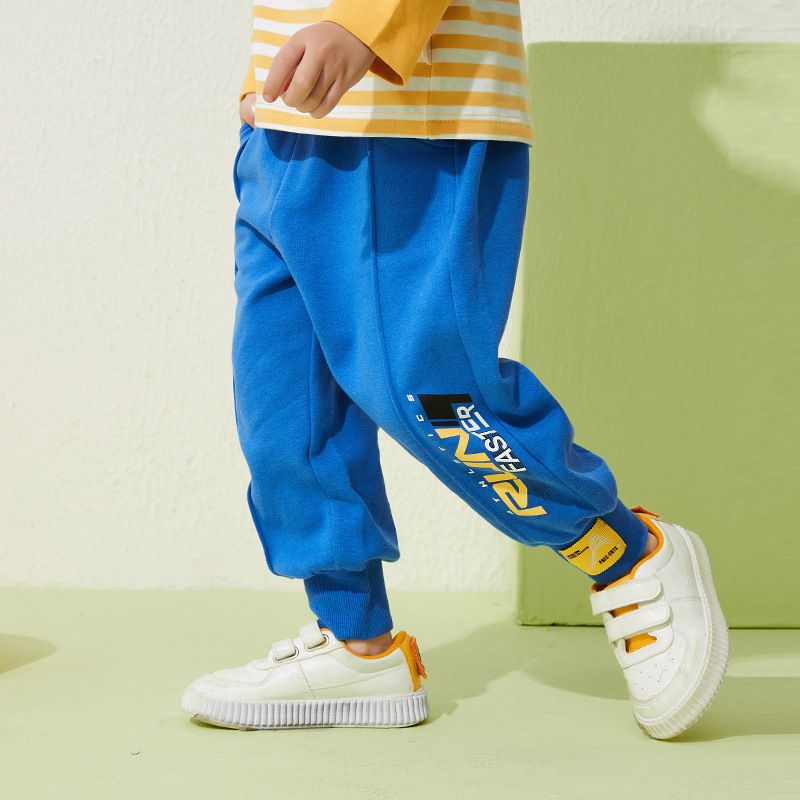 運動風棉質腰鬆緊加寬束口休閒長褲-RUN FASTER-淺灰色