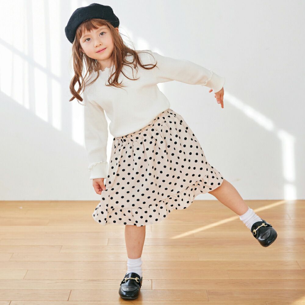 日本 evercloset - 小清新印花鬆緊圓裙(有打底褲)-小花-黃