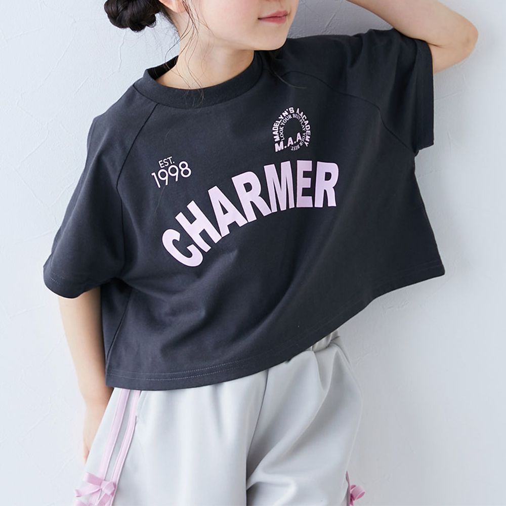 女孩運動風設計款短袖T恤-CHARMER-黑x粉白