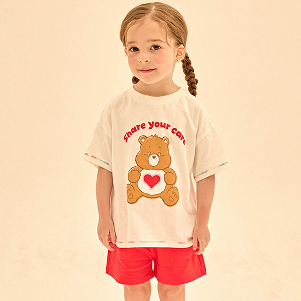 聯名款愛心大熊短袖套裝-白X紅