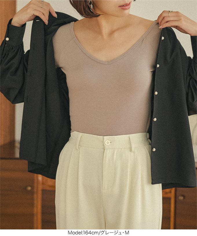 日本 Kobe Lettuce - ＋5度C 發熱機能前後2way深領內搭衣-卡其棕