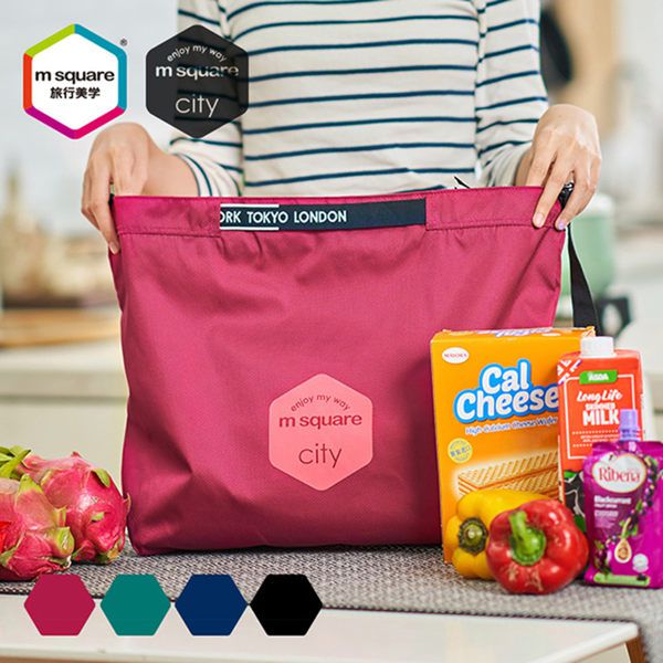 m square - 字母拉鏈折疊購物袋 L-酷黑色 (38.5*12*36cm)