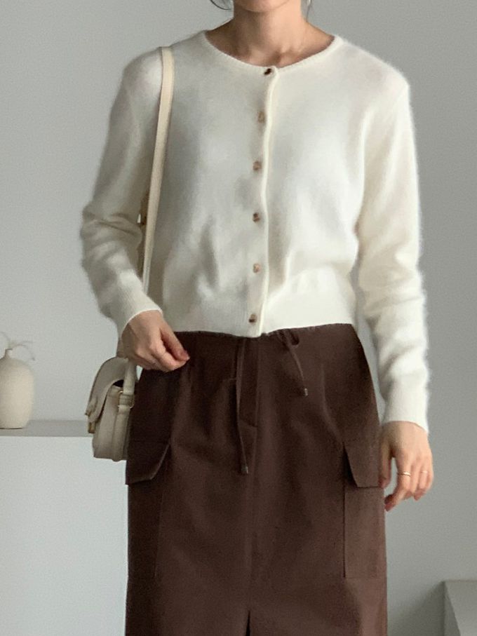 韓國女裝連線 - 愛心金釦混羊毛針織衫/外套-象牙白 (FREE)