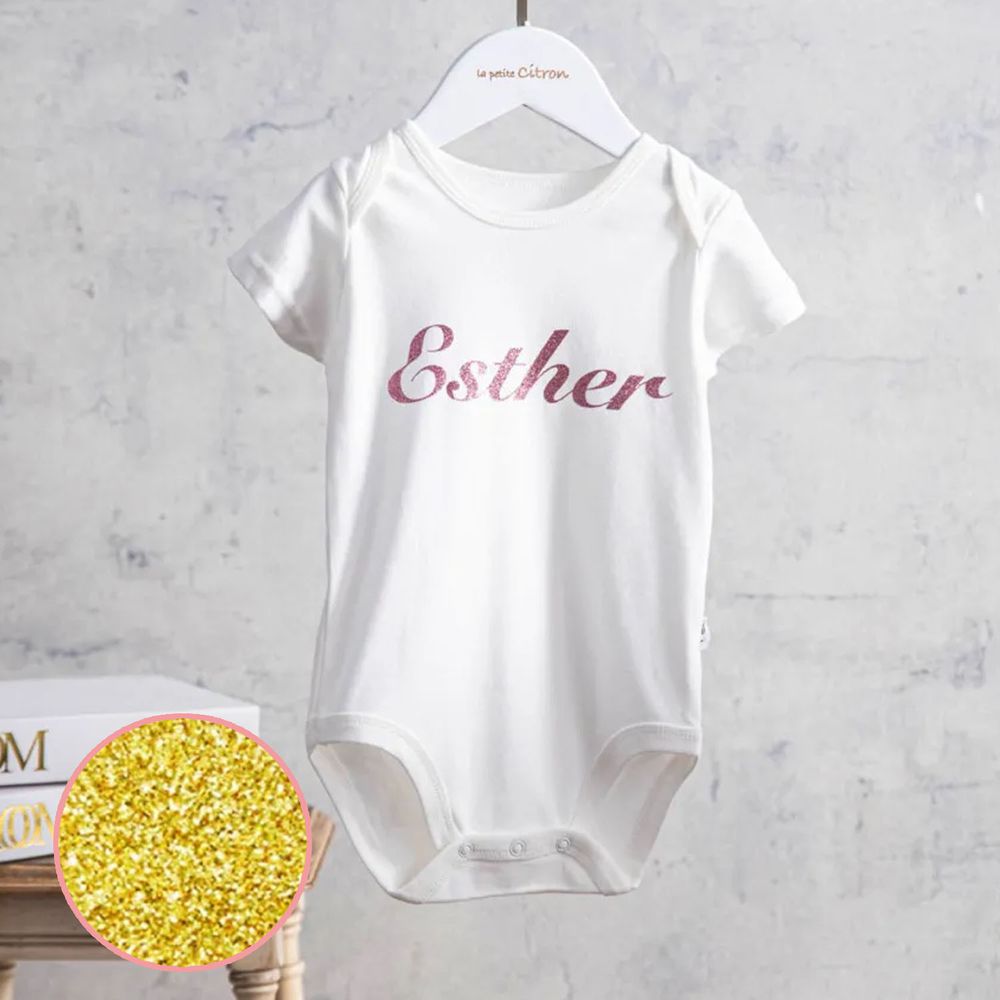 la petite Citron - 客製姓名 燙金純棉包屁衣/T-Shirt上衣-燦金色-客製化英文名限8字內