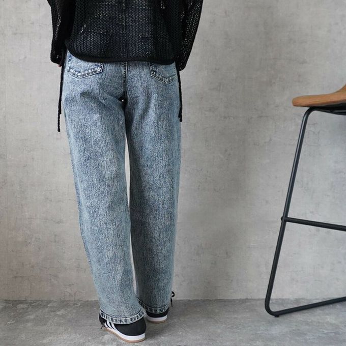 日本女裝代購 - 彈力修身高腰直筒丹寧褲(再生環保材質)-牛仔藍