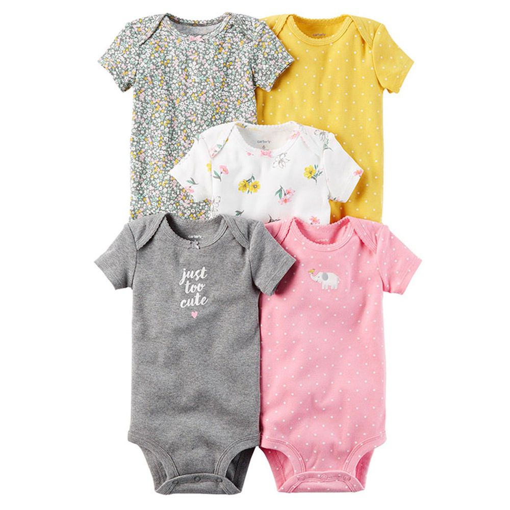美國 Carter's - 嬰幼兒短袖包屁衣五件組-點點大象 (18M)
