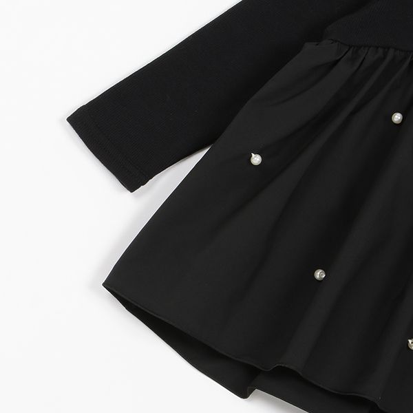 日本 petit main - 珍珠點綴傘狀拼接長袖上衣-淺粉