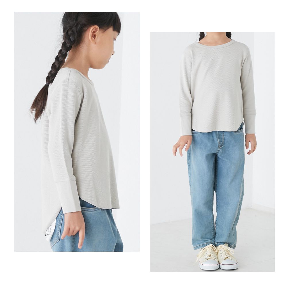 日本 OMNES - 棉混舒適圓領長袖上衣/內搭-藍灰