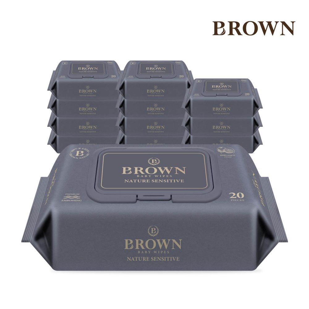 韓國BROWN - NATURE SENSITIVE濕紙巾-佛手柑20抽(含蓋)*12包